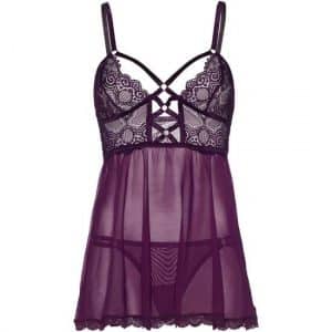 Mesh Babydoll mit String Purple