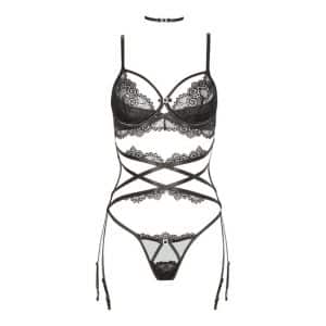 Edles Lingerie Set "Diamond" mit Satin & Spitze (Schwarz)