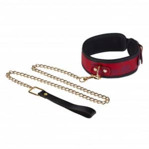 Deluxe rotes Halsband mit Leine "Goldkettchen"