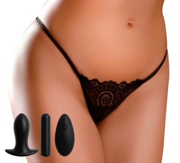 Vibro-Slip „Remote Lace Peek-a-Boo“ inkl. Vaginalplug