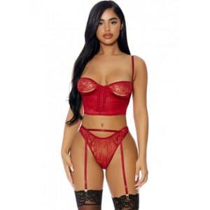 Spitzen Dessous-Set mit offenen Cups rot