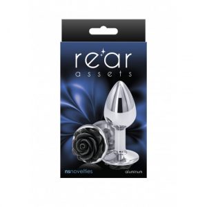 Verchromter Analplug mit Rose (Silber/Schwarz)