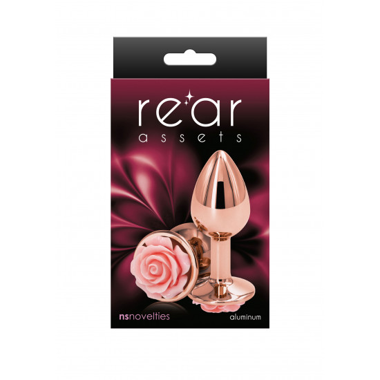 Verchromter Analplug mit Rose (Rosé/Rosa)