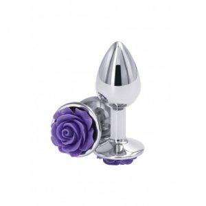 Verchromter Analplug mit Rose (Silber/Lila)