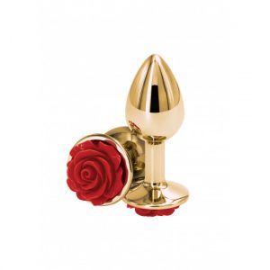 Verchromter Analplug mit Rose (Gold/Rot)
