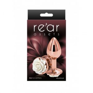 Verchromter Analplug mit Rose (Rosé/Weiß)