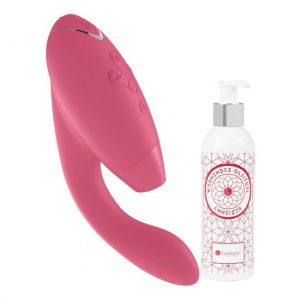 Womanizer "DUO" (Raspberry) + Orgasmusgel (200ml)