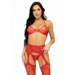 3-teiliges Dessous-Set mit Strass (rot)